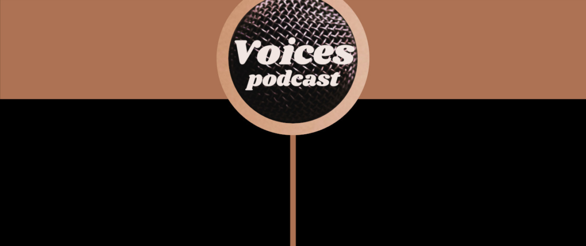 Voices Podcast logo with black and brown background