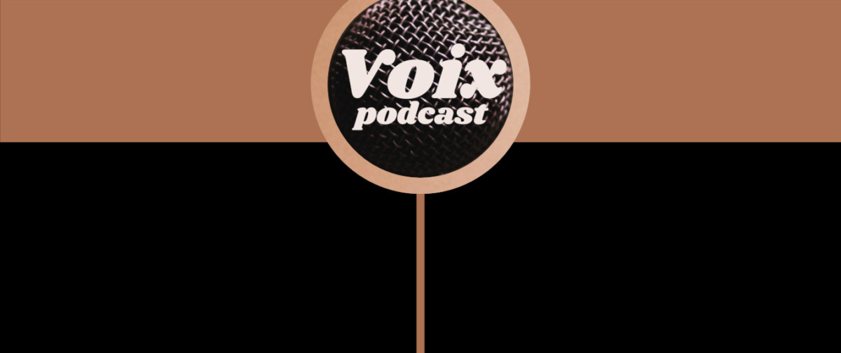 Voix Podcast logo with black and brown background